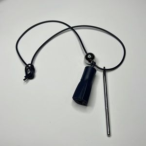 UNIQUE PEN & BALL HANDMADE LEATHER TASSEL NECKLACE NAVY BLUE & SILVER